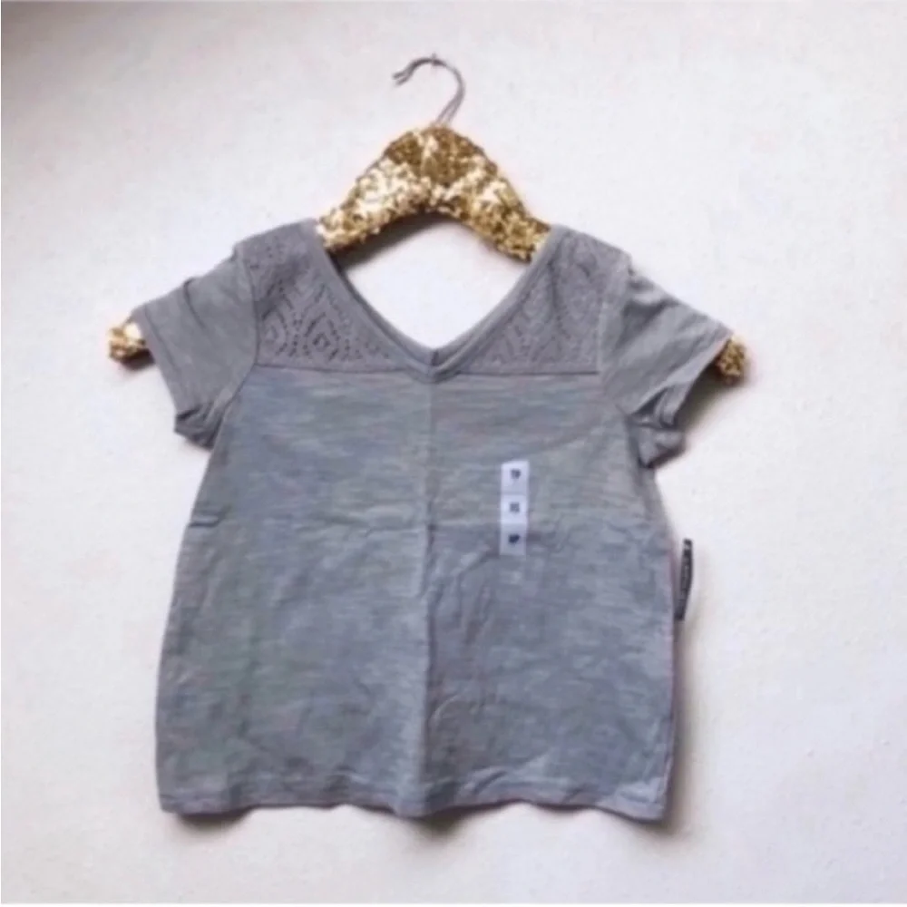 Kids Gray Lace Yoke Short Sleeve Tee